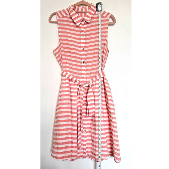 Sleeveless Cotton Blend Crinkle Plisse Striped A-Line Sundress Shirt Dress M - Picture 4 of 11